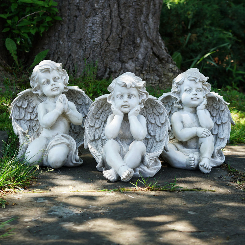 Ensemble de 3 statues de jardin d'extérieur chérubins décoratives 11 po
