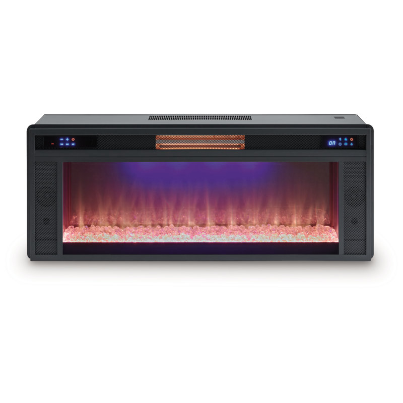 Black Electric Contemporary Fireplace Insert with Crystal Flame Bed