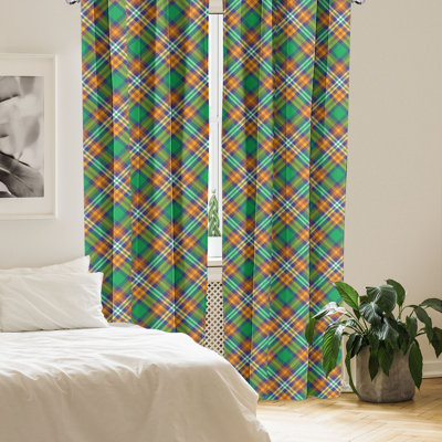 Rideaux à 4 panneaux East Urban Home, motif géométrique rustique, souci vert