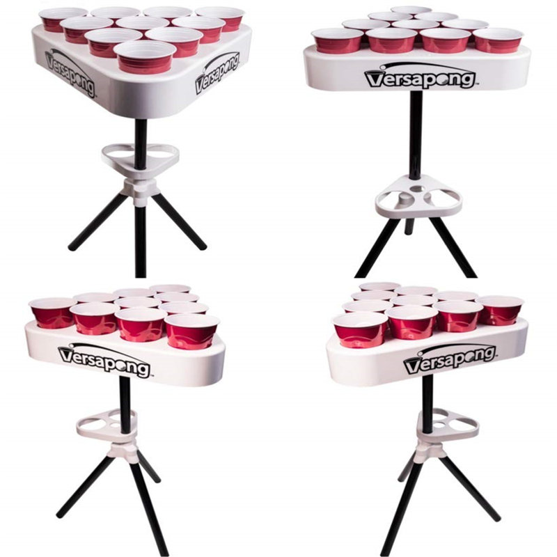 Versapong Portable White and Black Beer Pong Table with Backpack Carry Case