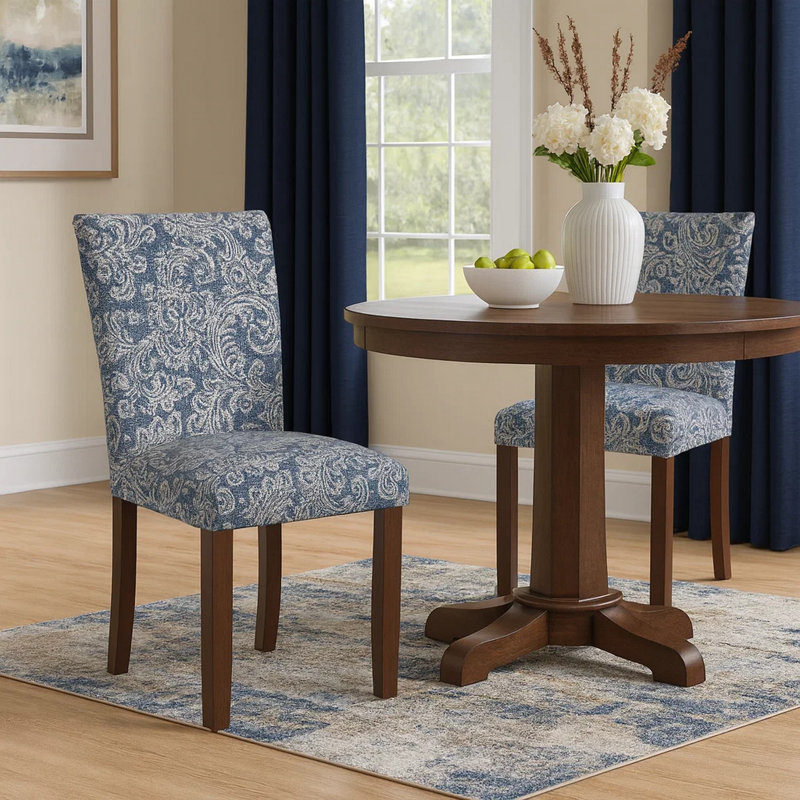 Chaise parsons rembourrée Michaelson , Mélange de polyester à motif floral bleu, Brun