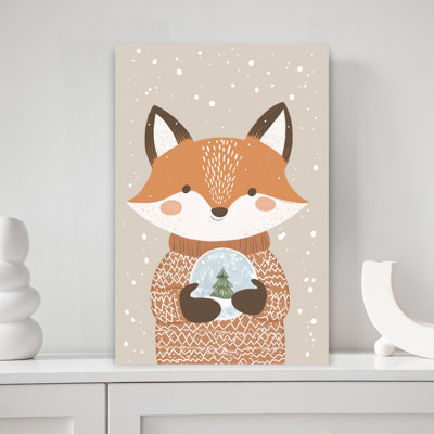 Cute Fox Snow Globe Abstract Contemporary Fox Nature Wildlife Wall Art Print 1 Piece Wrapped Canvas Wall Art