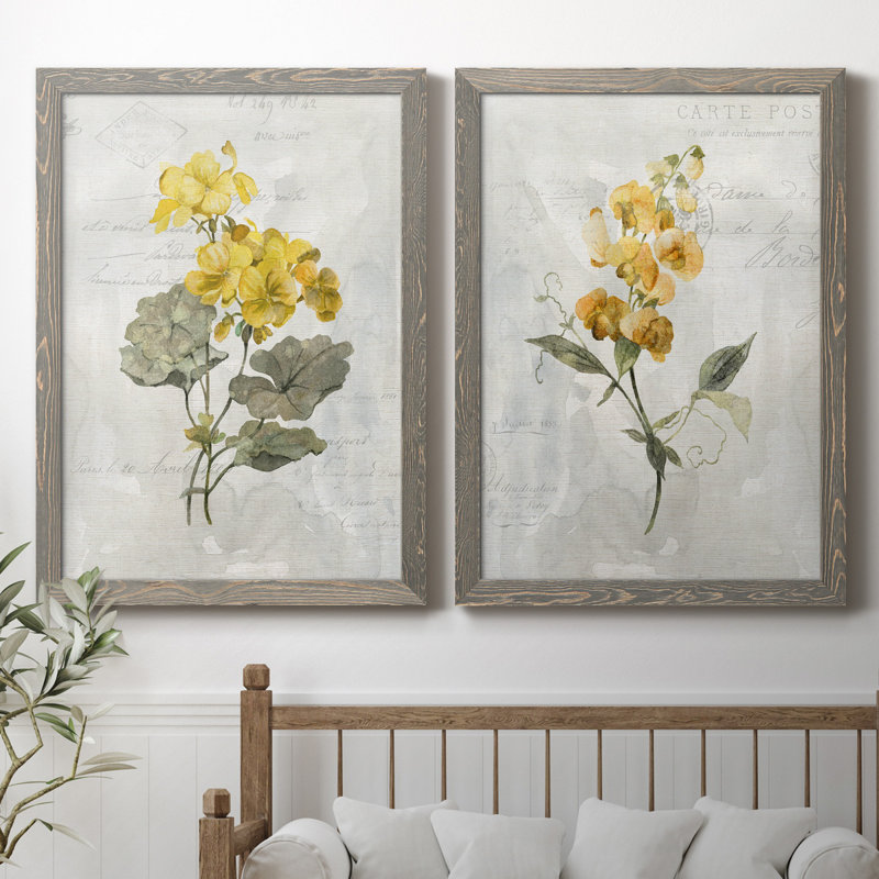 Canari lin géranium - ensemble de 2 reproductions d'art, H 37,5 po x l 55 po x P 1,5 po, Toile avec cadre gris, Pas de tapis