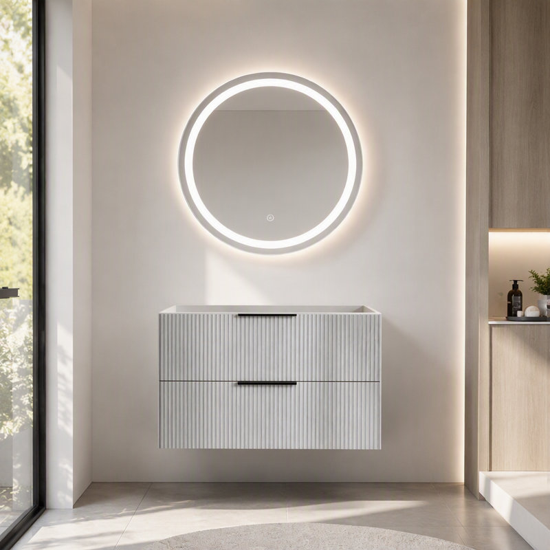 Meuble-lavabo de salle de bain avec lavabo en céramique - Meuble-lavabo flottant mural gris avec tiroirs, moderne, 24"