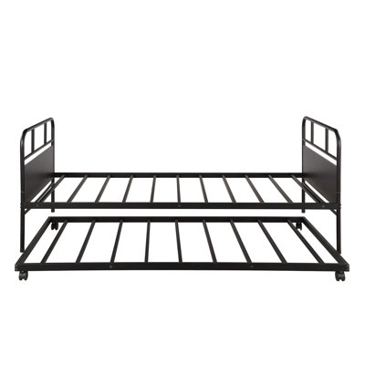 [Not Allowed To Sell To Walmart]Metal Daybed Platform Bed Frame With Trundle Built-In Casters