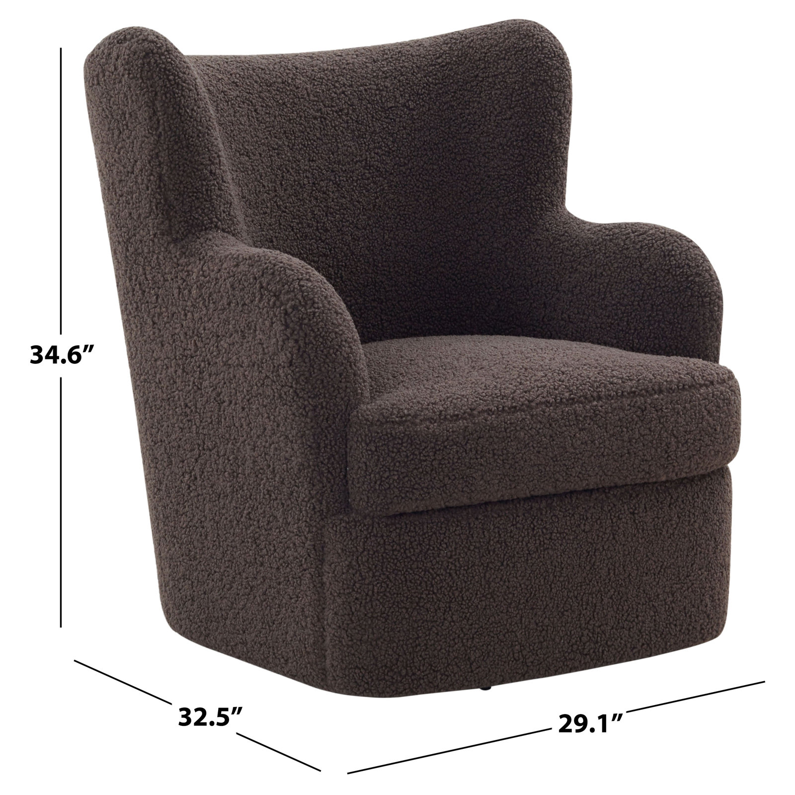 Eliora Wingback Swivel Chair, Dark Brown Faux Shearling
