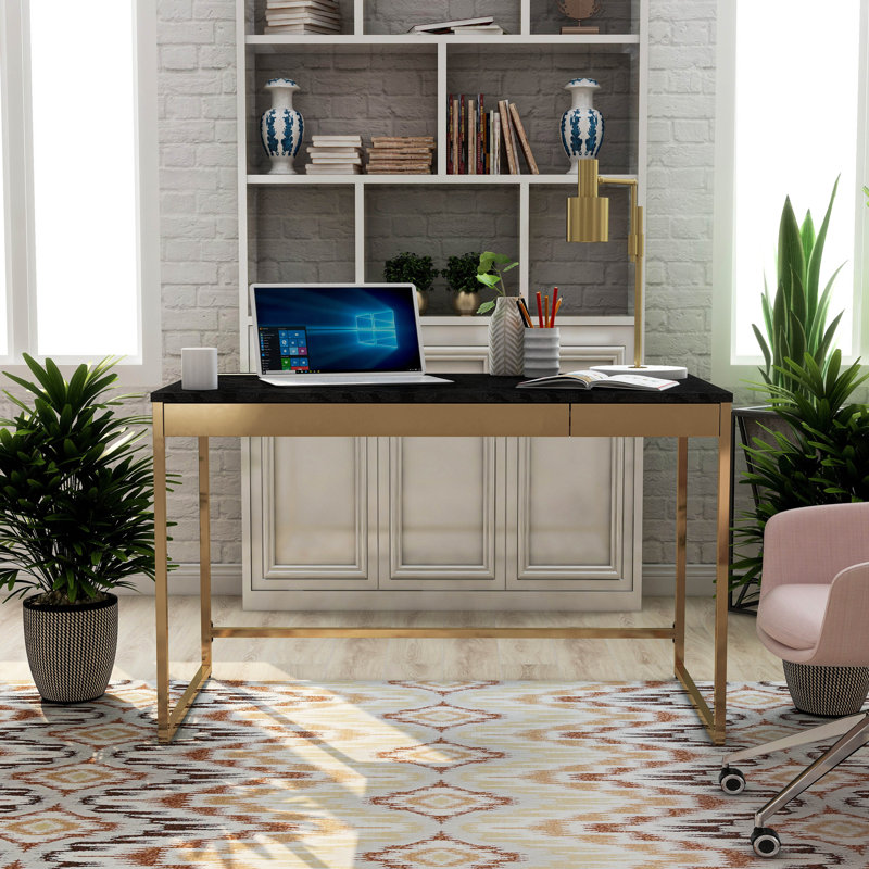 Bureau Litty avec prises intégrées, Noir / Cuivre