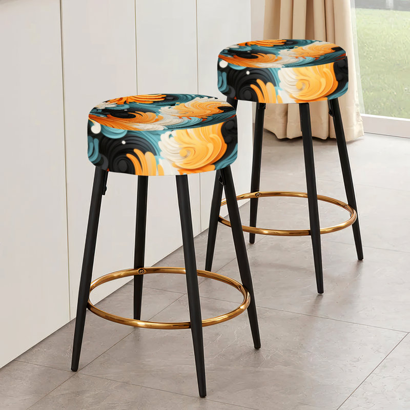 Ensemble de 2 tabourets de bar abstraits orange et bleu sarcelle