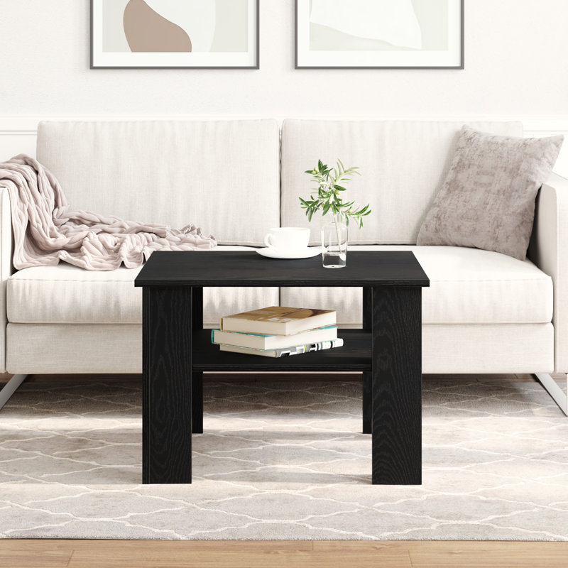 Abdulrahman Four Leg Coffee Table with Storage, Black Oak