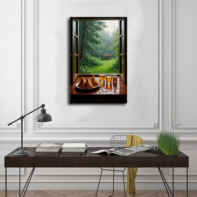 Toile murale, affiche de jardin de mousson, décor de fenêtre pluvieuse-2, affiche rétro