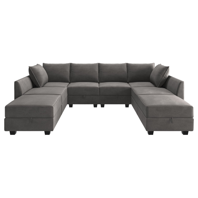 Tremee Upholstered Reversible Sectional with Plastic Legs, Gray Velvet
