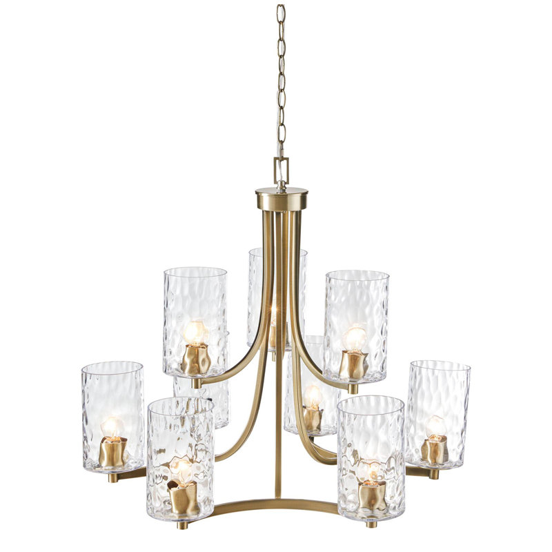 Lustre rond à niveaux 9 lumières avec abat-jour en verre texturé