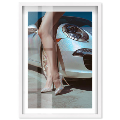 Sparkling Heels and Car Shadowbox Print Retro Glam Decor by Notoriart, White Frame, 10 x 15
