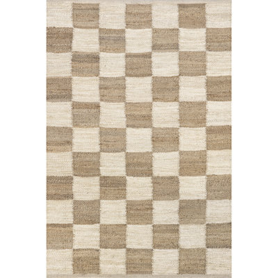 Christana Plaid Jute Area Rug for Dining Room Living Room, Ivory