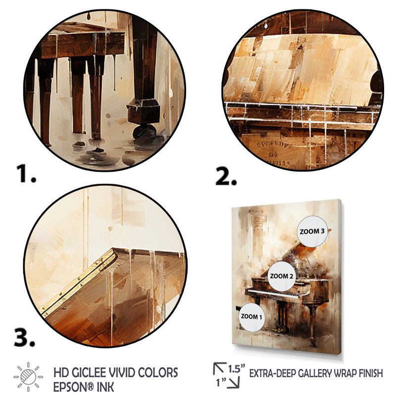 «Warm Melody Piano I - Music», art mural, Cadre flottant doré, H 32 po x l 16 po x P 1 po