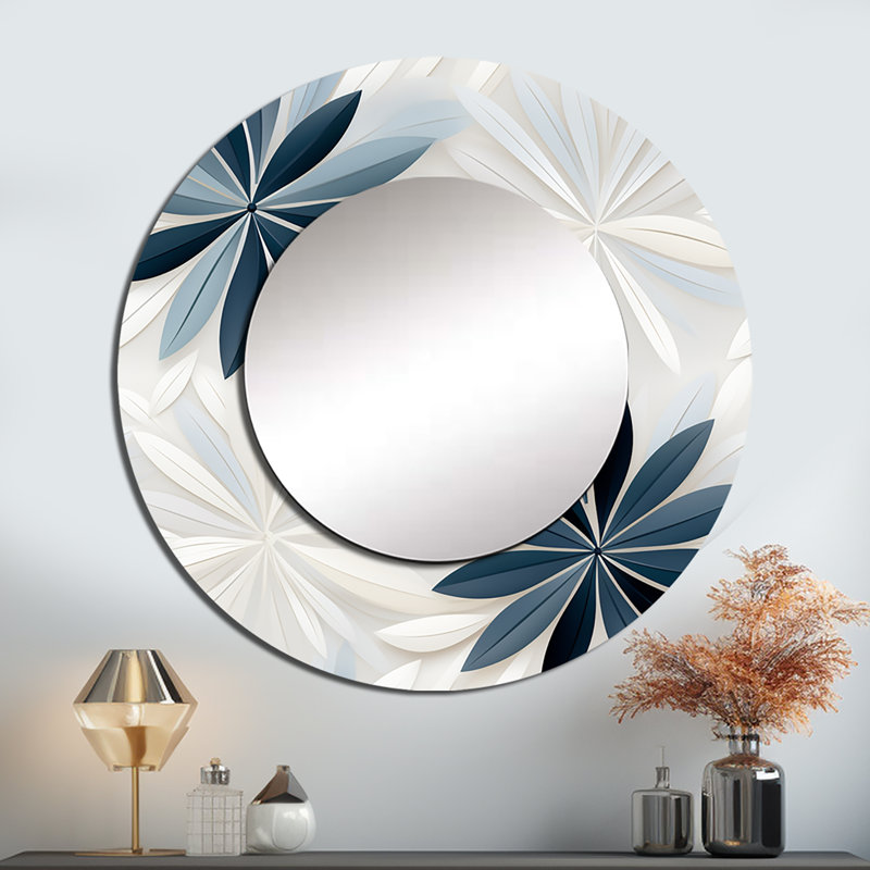 Rovirosa Nordic Tranquility - miroir mural géométrique, miroir décoratif rond blanc, impression d'art en métal, 29 po x 29 po
