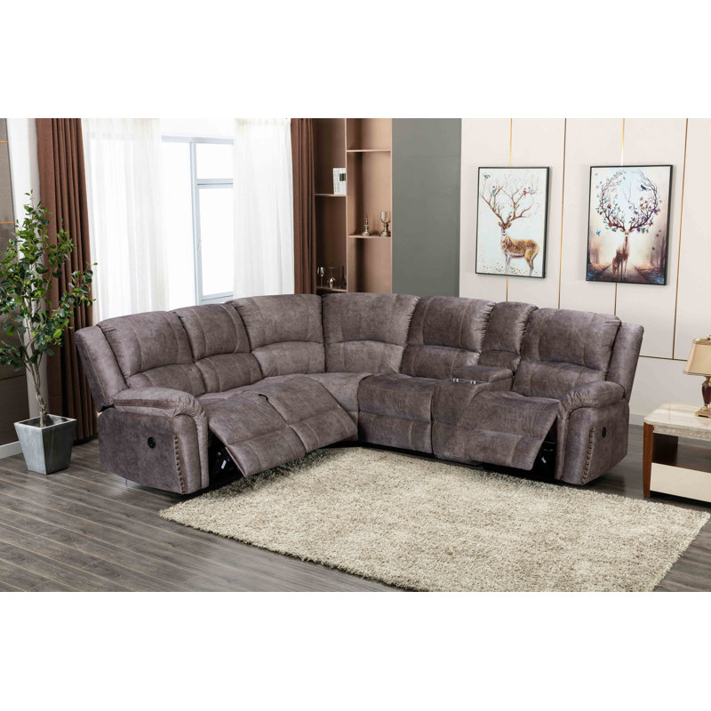 199" Wide Velvet Symmetrical Reclining Corner Sectional, Brown Velvet