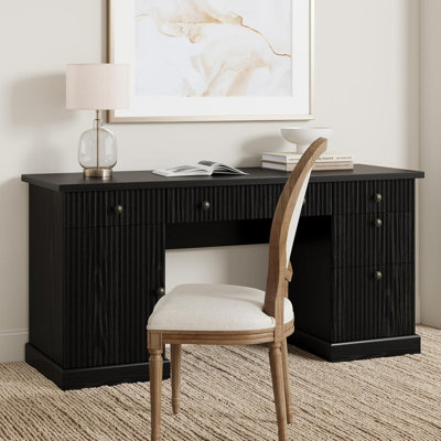 60" Fluted Executive Desk with Charging Station – File Drawer & Storage for Home Office, Study, Bedroom