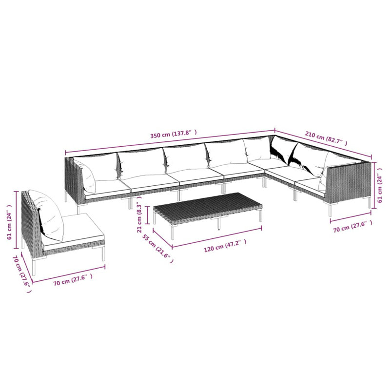 Brayden Studio 9 Piece Garden Lounge Set With Cushions Poly Rattan Dark Grey