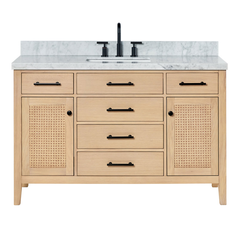 ARIEL Camila 55 Single Sink Bathroom Vanity with Italian Carrara Marble Top, Rectangular, 55"