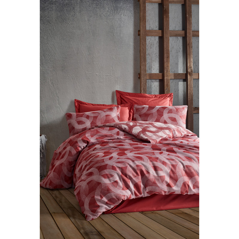 Ensemble de housse de couette moderne et contemporain en mélange de coton 6 pièces Demondre, Rouge