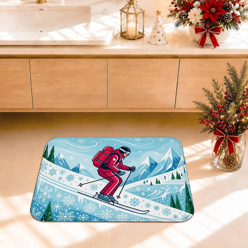 Tapis de salle de bain Winter Skier Mountain, 20 x 32 po, Single- 31.5" L x 19.5" W