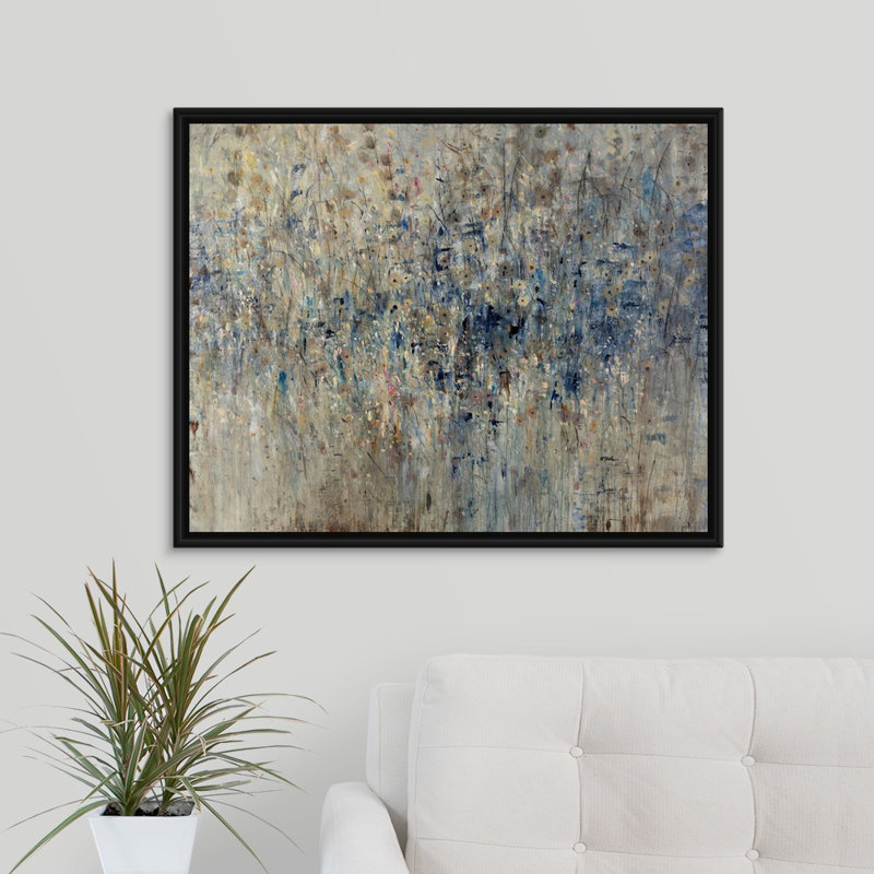 « limitrophe field », peinture sur toile, H 17,7 po x l 21,7 po x P 1,75 po, Cadre flottant noir