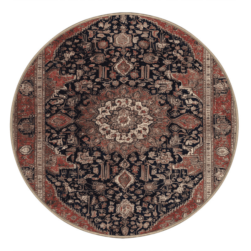 Machine Washable Persian Brown Area Rug, Round 3'