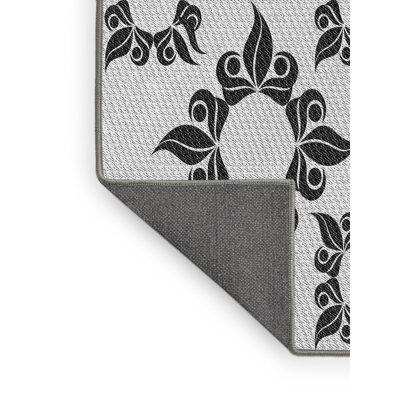 Tapis blanc/noir tissé à la machine, Rectangle 5 pi x 7 pi