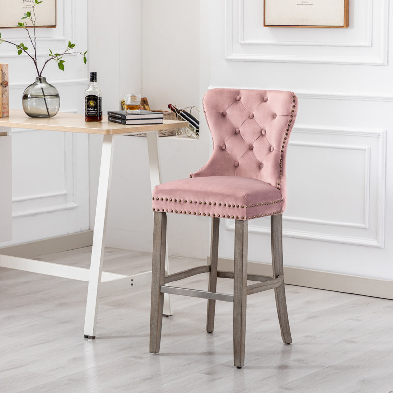 Tabouret de bar et de comptoir Kirsten, Tabouret de bar (siège d'une hauteur de 29 po), Rose / cadre gris antique