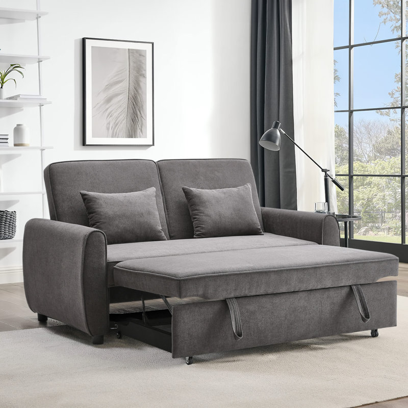 164cm W  Convertible Sofa Bed with 2 Pillows in Grey