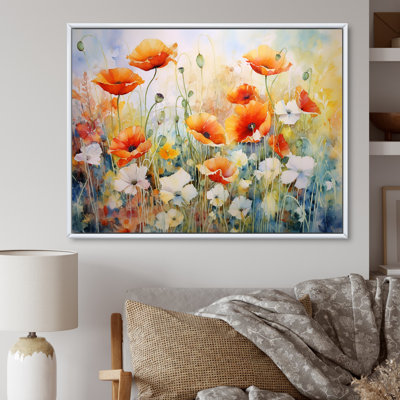 Blooming Red White Poppy Flowers In The Meadows - Poppies Wall Decor