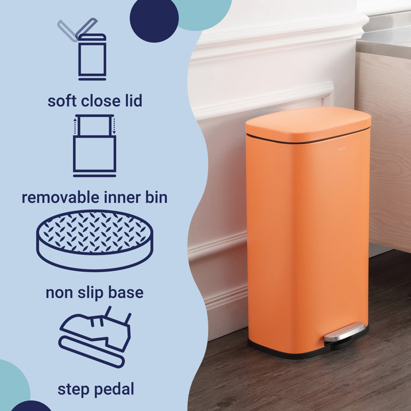 Carrot Cake Orange Steel Step-On Trash Can - 8 Gallons