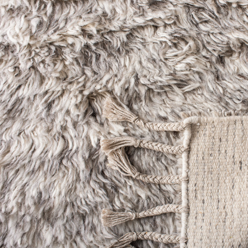 Tapis de couloir gris en laine tissé à la main Janis, Rectangle 4 pi x 6 pi