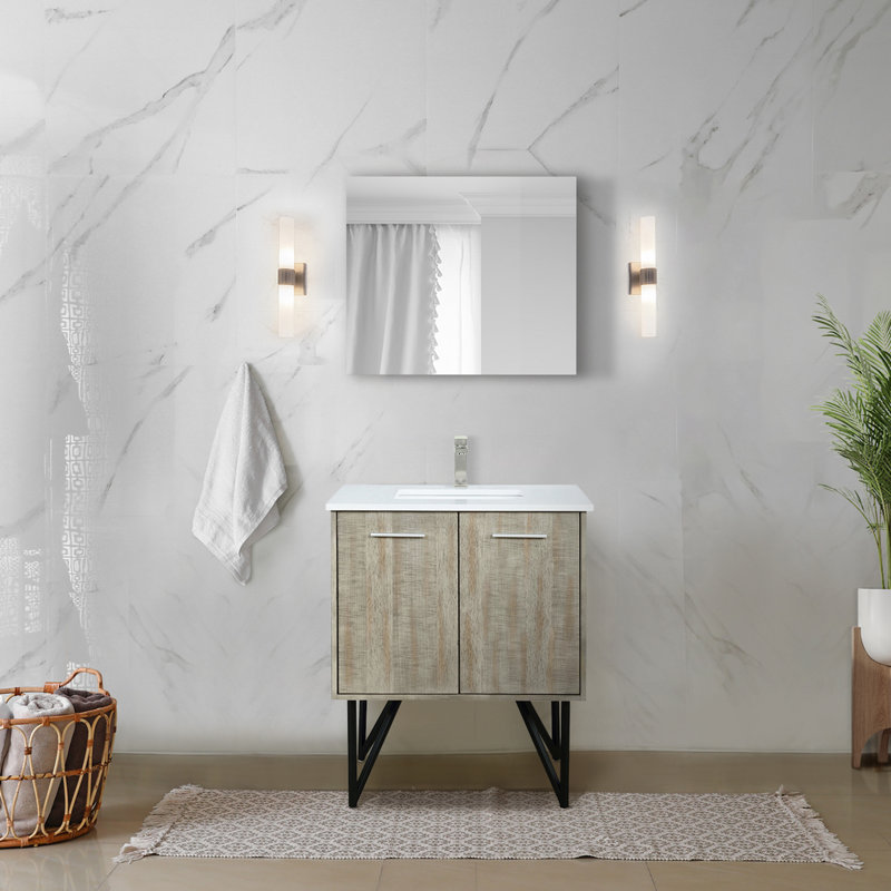 Lancy 30 in W x 20 in D Single Bath Vanity Mirror and Faucet Set, White Cultured Marble