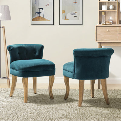 Modern Tufted Velvet Side Chair with Solid Wood Legs