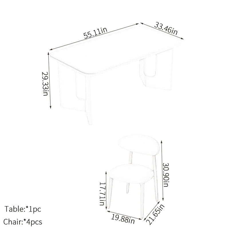 White rock plate dining table sets, 29.33"H x 55.11"L x 33.46"W