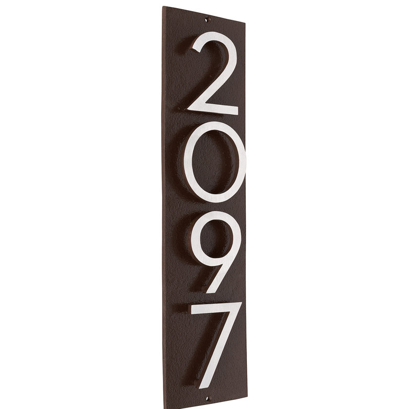 Plaque d’adresse murale flottante linéaire, Bronze romain, Aluminium brossé