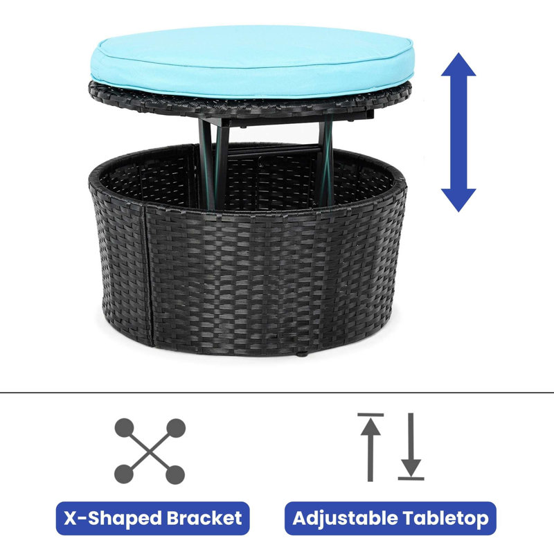 Randleswood Turquoise Patio Round Daybed with Retractable Canopy, Rattan Wicker, and 660 lbs Weight Capacity