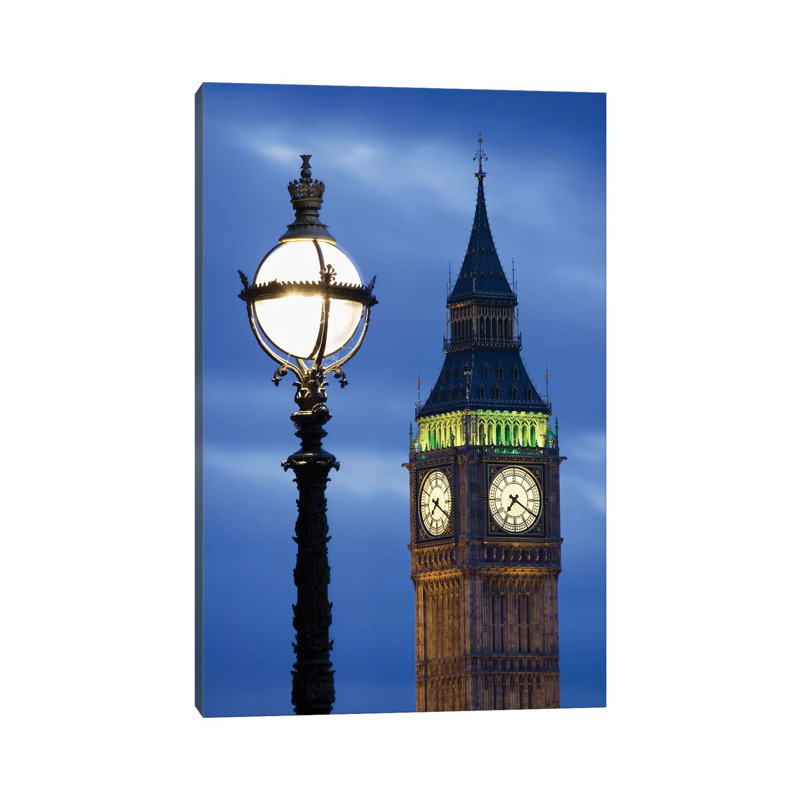 Europe, Great Britain, London, Big Ben. Clock Tower Lamp Post. by Jaynes Gallery - Wrapped Canvas Print