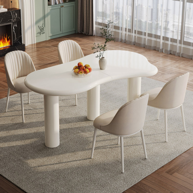65.98" Irregular Cream White Dining Table Set With Chairs
