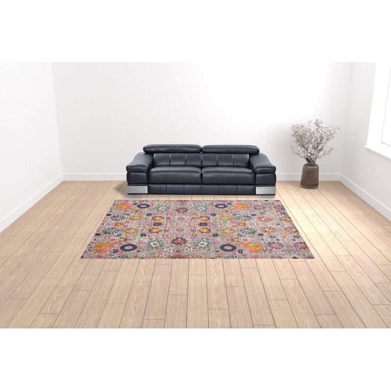 Tapis floral tissé à la machine 9 pi x 12 pi gris