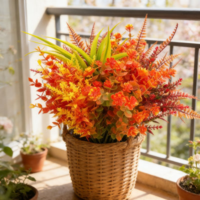Luxury Artificial Flower Arrangement, Mixed Orange Foliage with Eucalyptus & Ferns, All-Season Faux Centerpiece for Table-Home Decor for Spring, Easter, 4th of July, Halloween, Thanksgiving, Christmas, Wedding, Office, Living Room