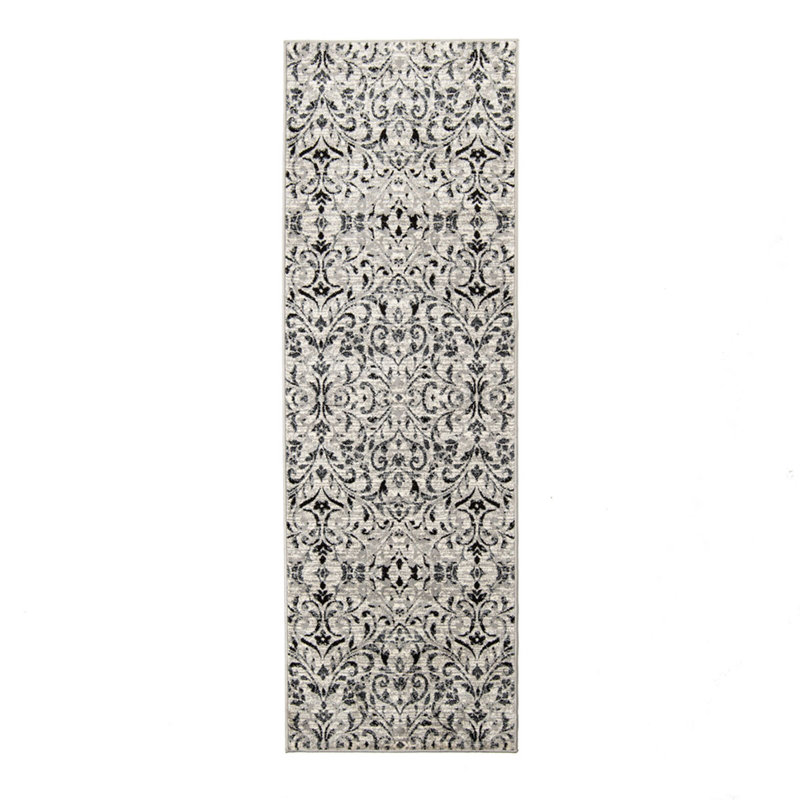 Tapis noir / gris tissé à la machine Cooleemee Ikat, Tapis de couloir 2 pi 8 po x 8 pi