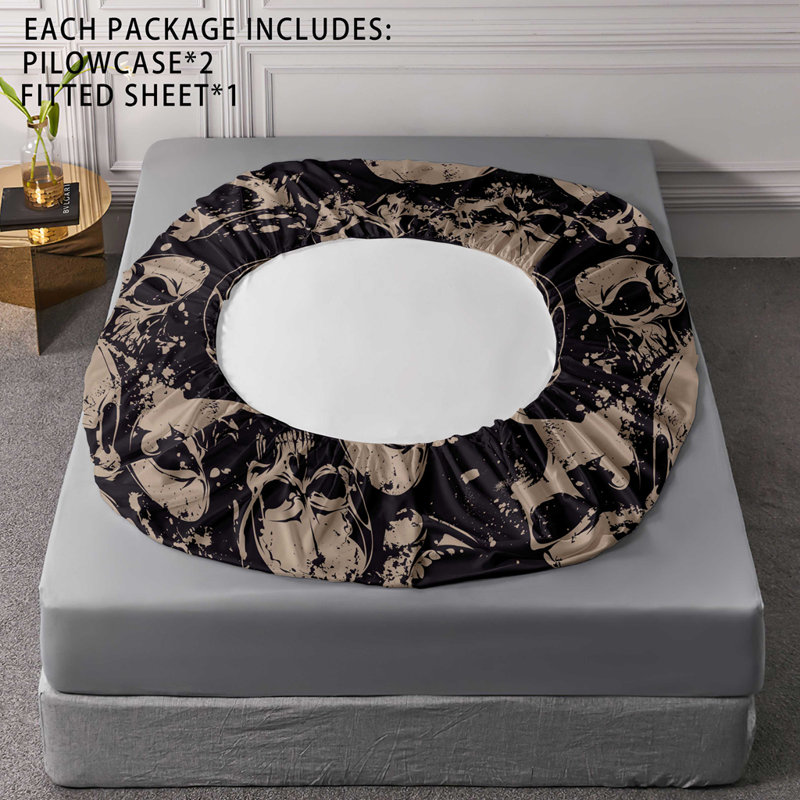 Literie en microfibre à motif damassé de crânes gothiques avec 2 taies d'oreiller standard, 1 place, poches de 35,5 cm