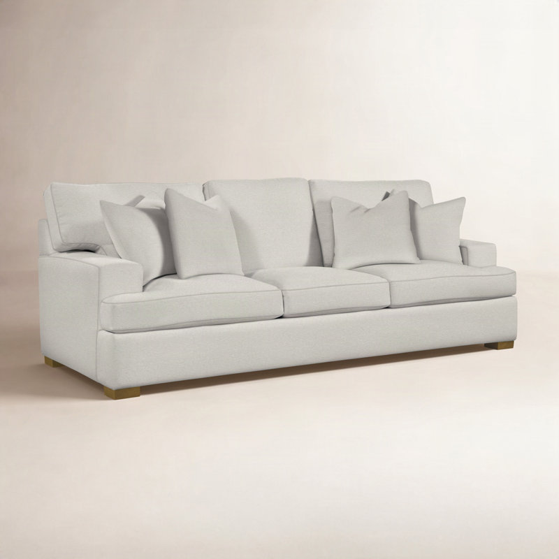 Cambria 97'' Upholstered Sofa, Black, Sunbrella Beige Pinstripe; 6205-74