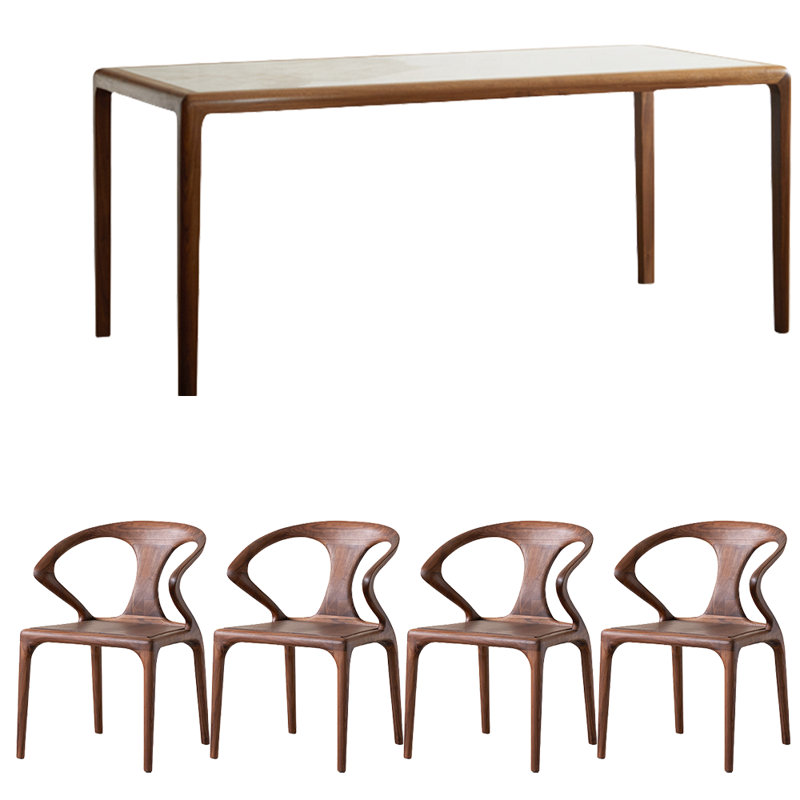 Black Walnut Slate Dining Table Set, 29.5"H x 55.1"L x 31.5"W