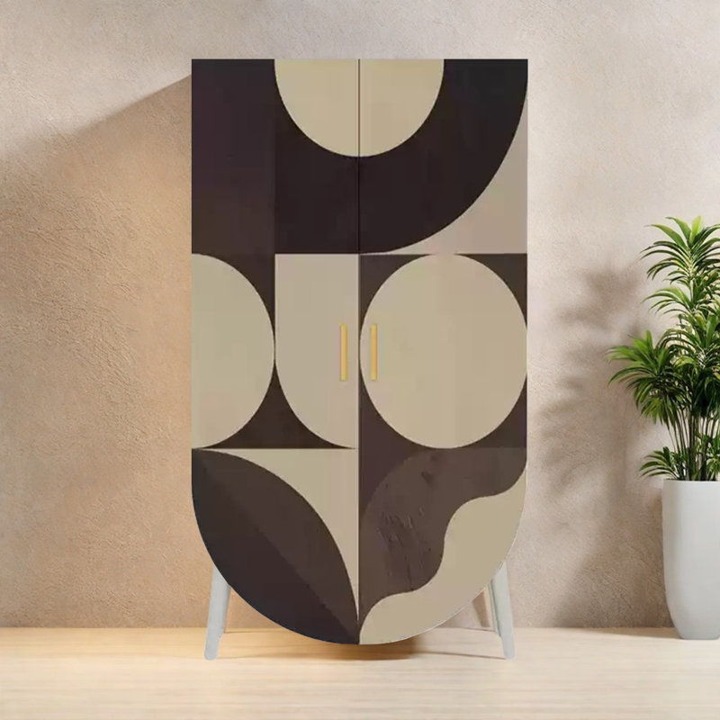 Armoire de rangement moderne à double porte, Brun / blanc ivoire