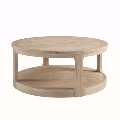 40Inch Large Curved 2 Tier Traditional Round Circle Wooden Center Coffee Table, Rounded Table with Wheels, Mid Century Rustic Style Table