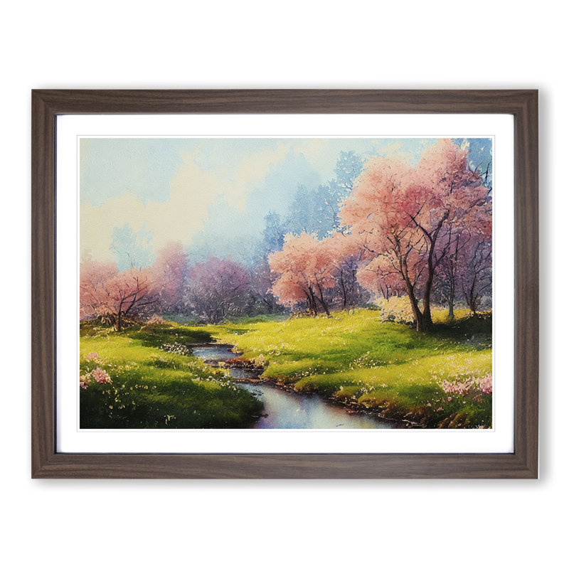 Spring Forest Watercolour Vol.6 - Single Picture Frame Print, Walnut, 46cm H x 64cm W x 2cm D